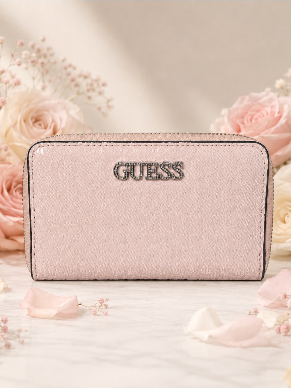 GUESS Blush Pink Logo Zip Wallet